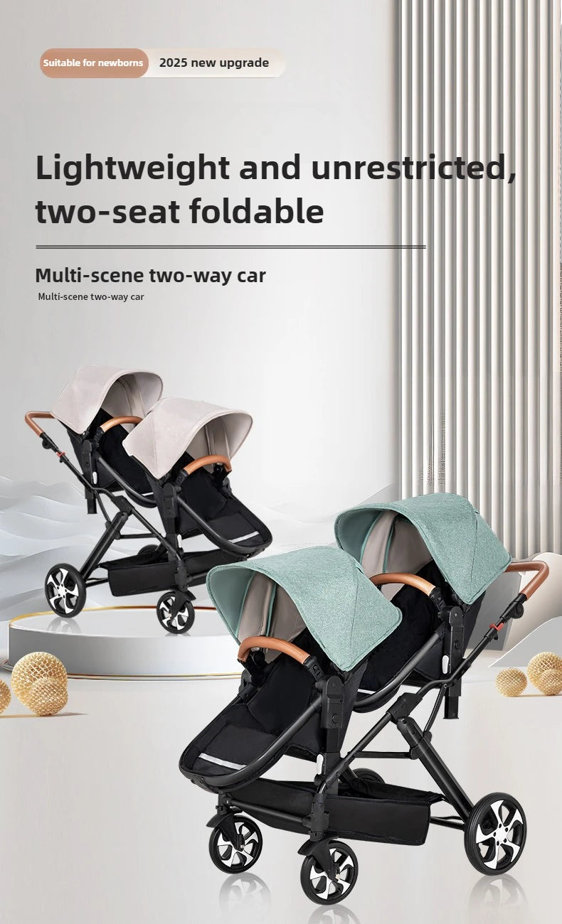 Portable Twin Baby Stroller Foldable Baby Stroller with Adjustable Seat Multifunctional Baby Stroller Double Sleeping Basket AI SHOP OF THE FUTURE