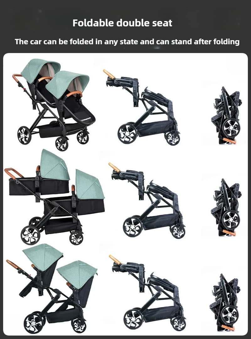 Portable Twin Baby Stroller Foldable Baby Stroller with Adjustable Seat Multifunctional Baby Stroller Double Sleeping Basket AI SHOP OF THE FUTURE