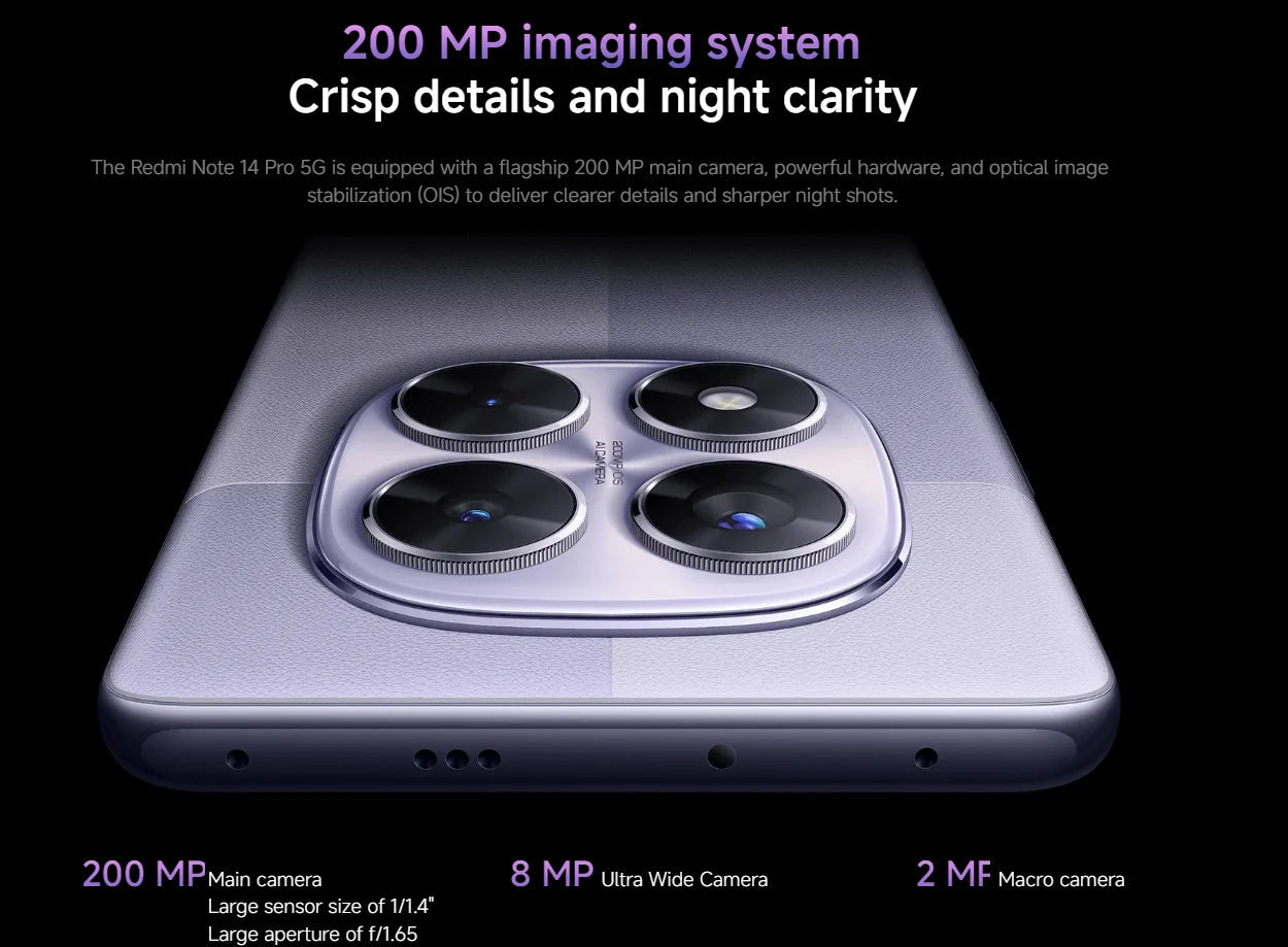 Global Version Redmi Note 14 Pro 5G NFC Smartphone Size 7300 + 200MP Camera 1.5K 120Hz AMOLED Display Screen AI SHOP OF THE FUTURE