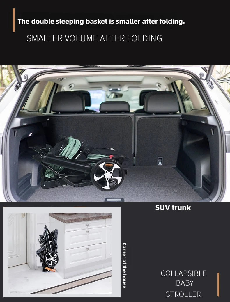 Portable Twin Baby Stroller Foldable Baby Stroller with Adjustable Seat Multifunctional Baby Stroller Double Sleeping Basket AI SHOP OF THE FUTURE