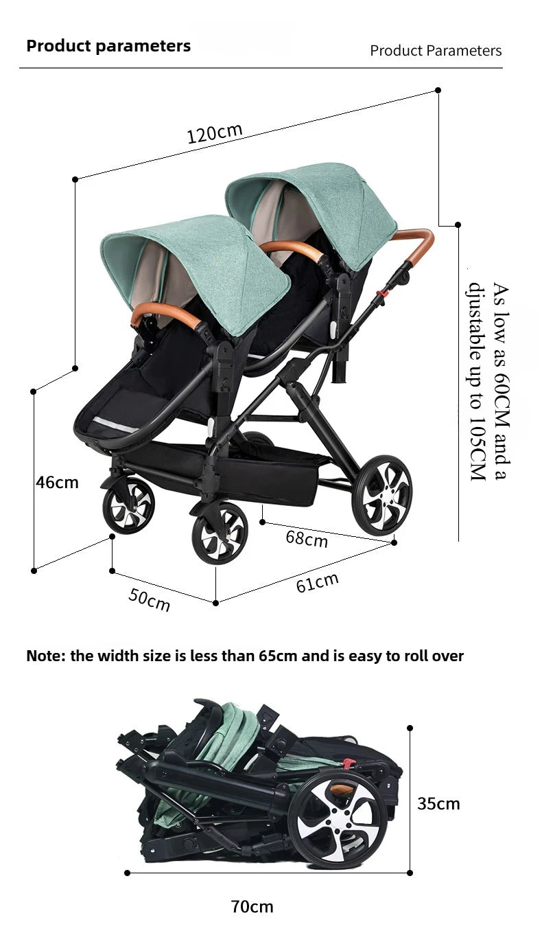 Portable Twin Baby Stroller Foldable Baby Stroller with Adjustable Seat Multifunctional Baby Stroller Double Sleeping Basket AI SHOP OF THE FUTURE