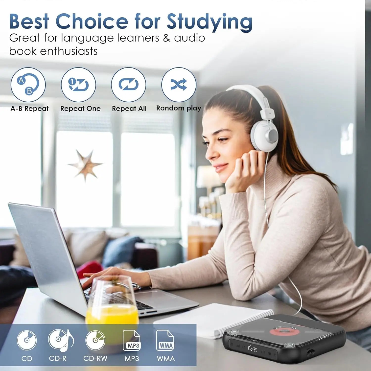 Portable Bluetooth CD Player USB-C Quick Charging gift for Study Music Grandparents Black AI SHOP OF THE FUTURE