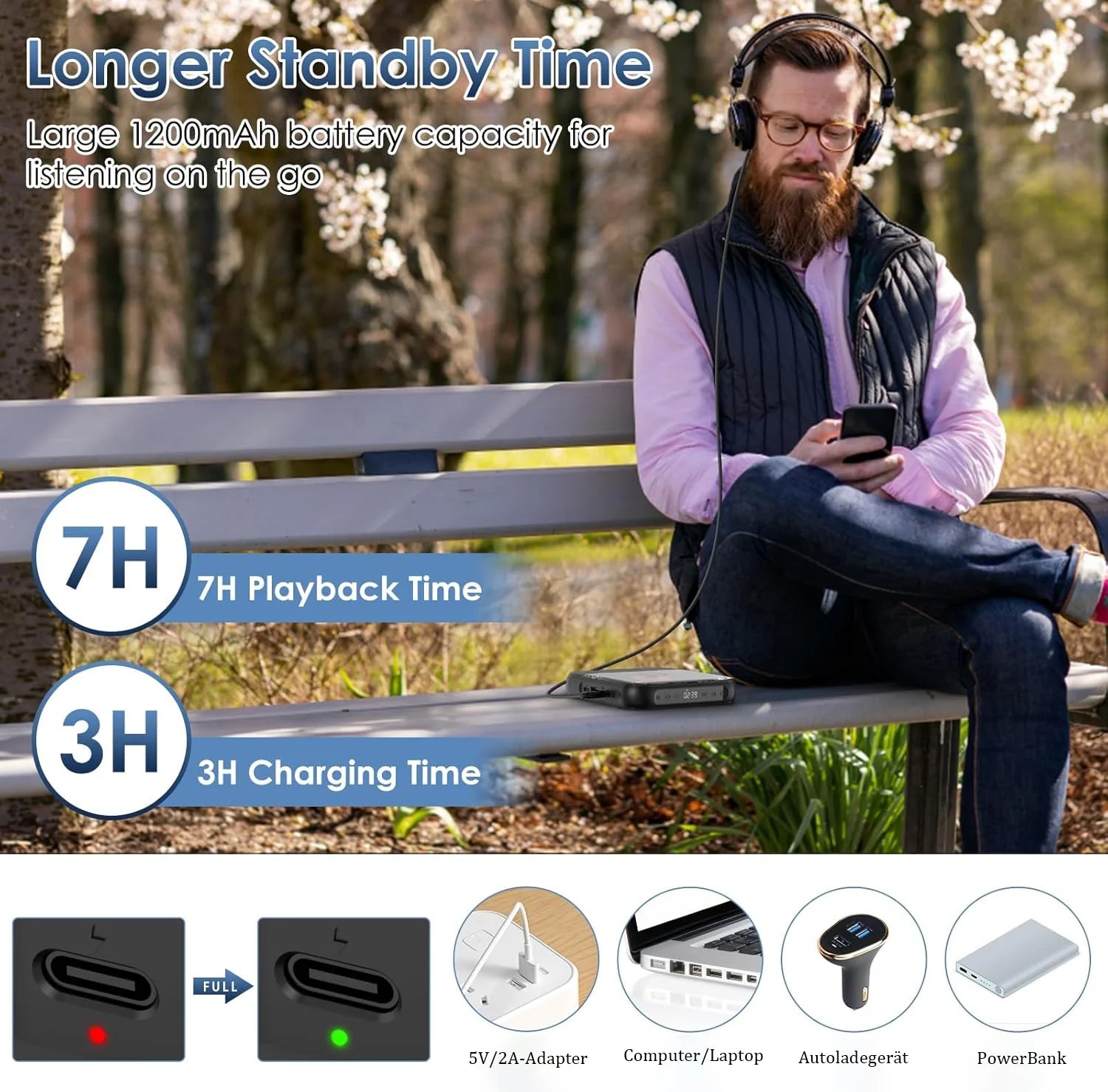 Portable Bluetooth CD Player USB-C Quick Charging gift for Study Music Grandparents Black AI SHOP OF THE FUTURE