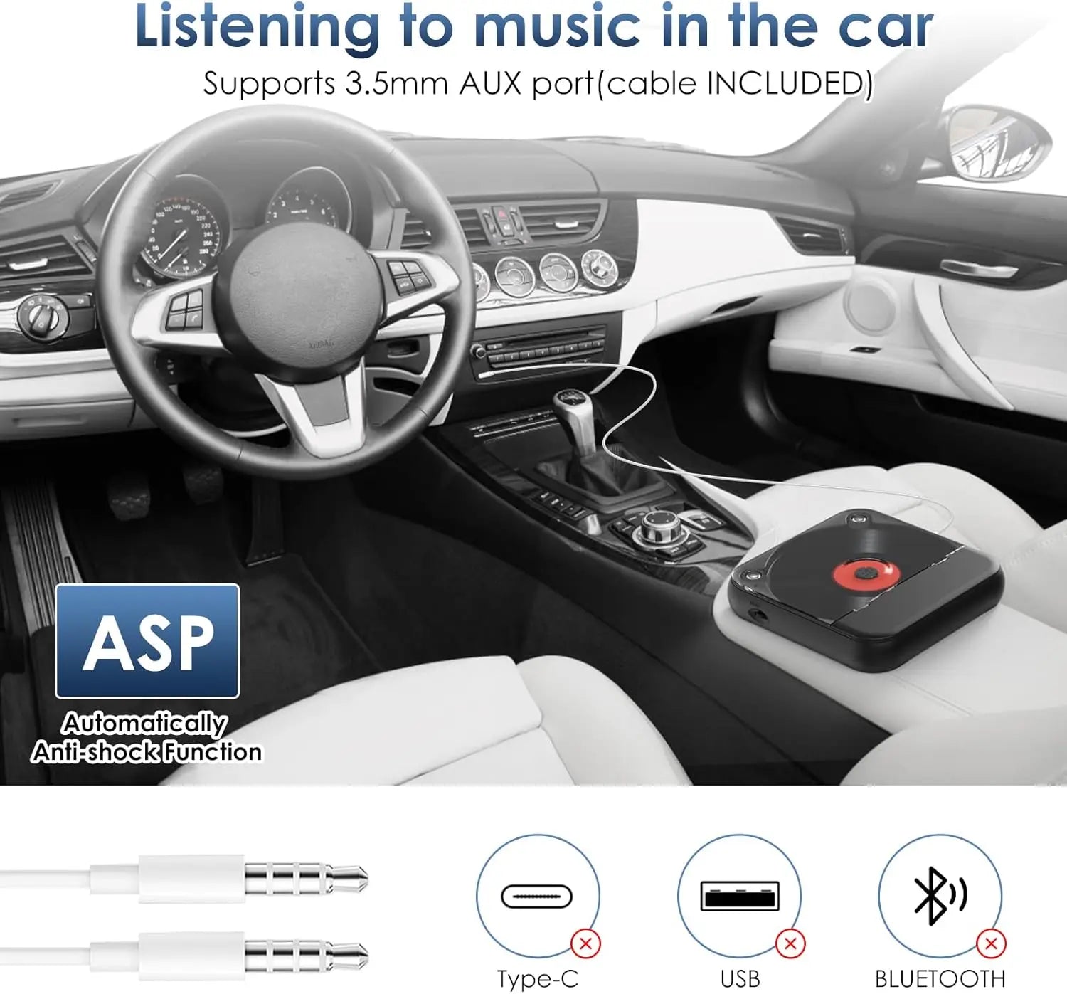 Portable Bluetooth CD Player USB-C Quick Charging gift for Study Music Grandparents Black AI SHOP OF THE FUTURE