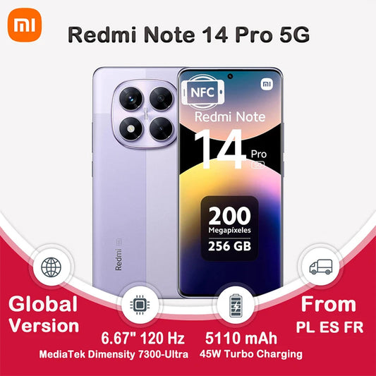 Global Version Redmi Note 14 Pro 5G NFC Smartphone Size 7300 + 200MP Camera 1.5K 120Hz AMOLED Display Screen AI SHOP OF THE FUTURE