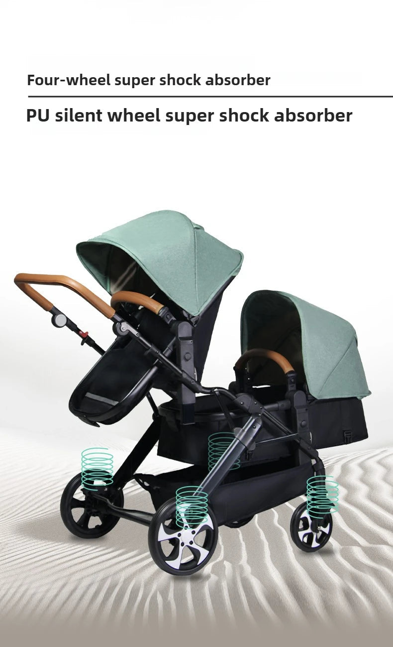 Portable Twin Baby Stroller Foldable Baby Stroller with Adjustable Seat Multifunctional Baby Stroller Double Sleeping Basket AI SHOP OF THE FUTURE