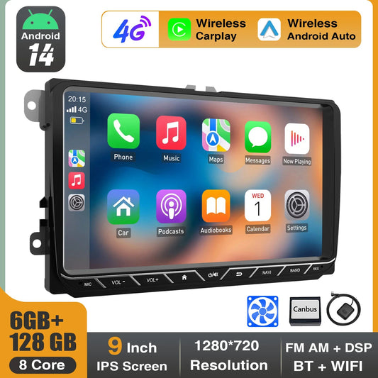 ESSGOO 9" Android 14 6+128GB 8 Core Carplay Car Stereo Radio for VW Golf 5 6 Passat Polo Touran Tiguan Jetta 4G DSP GPS NAVI AM AI SHOP OF THE FUTURE