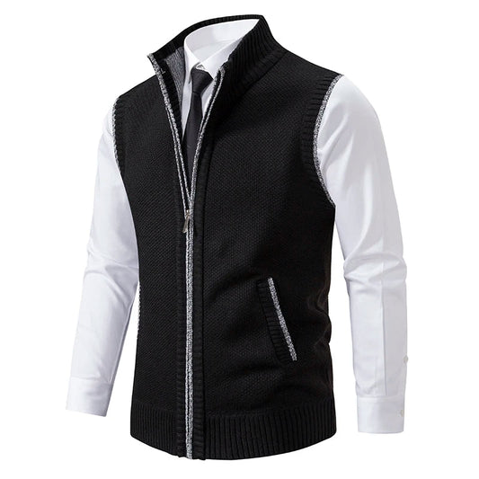 Autumn Winter Knit Vests Men Stand Collar Solid Color Knitted Sleeveless Sweatercoat Man Zipper Vest Cardigan Knitting Waistcoat AI SHOP OF THE FUTURE