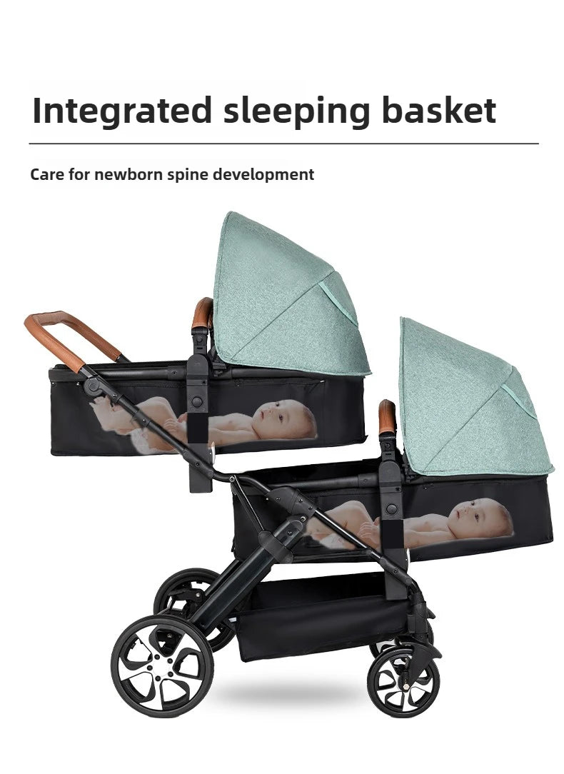 Portable Twin Baby Stroller Foldable Baby Stroller with Adjustable Seat Multifunctional Baby Stroller Double Sleeping Basket AI SHOP OF THE FUTURE