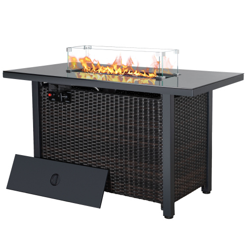 Rattan Propane Outdoor Fire Pit Table with Lid AI SHOP OF THE FUTURE